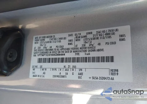 2019 Ford F-150 Xl from USA, damaged, VIN 1FTNF1C51KKD84444